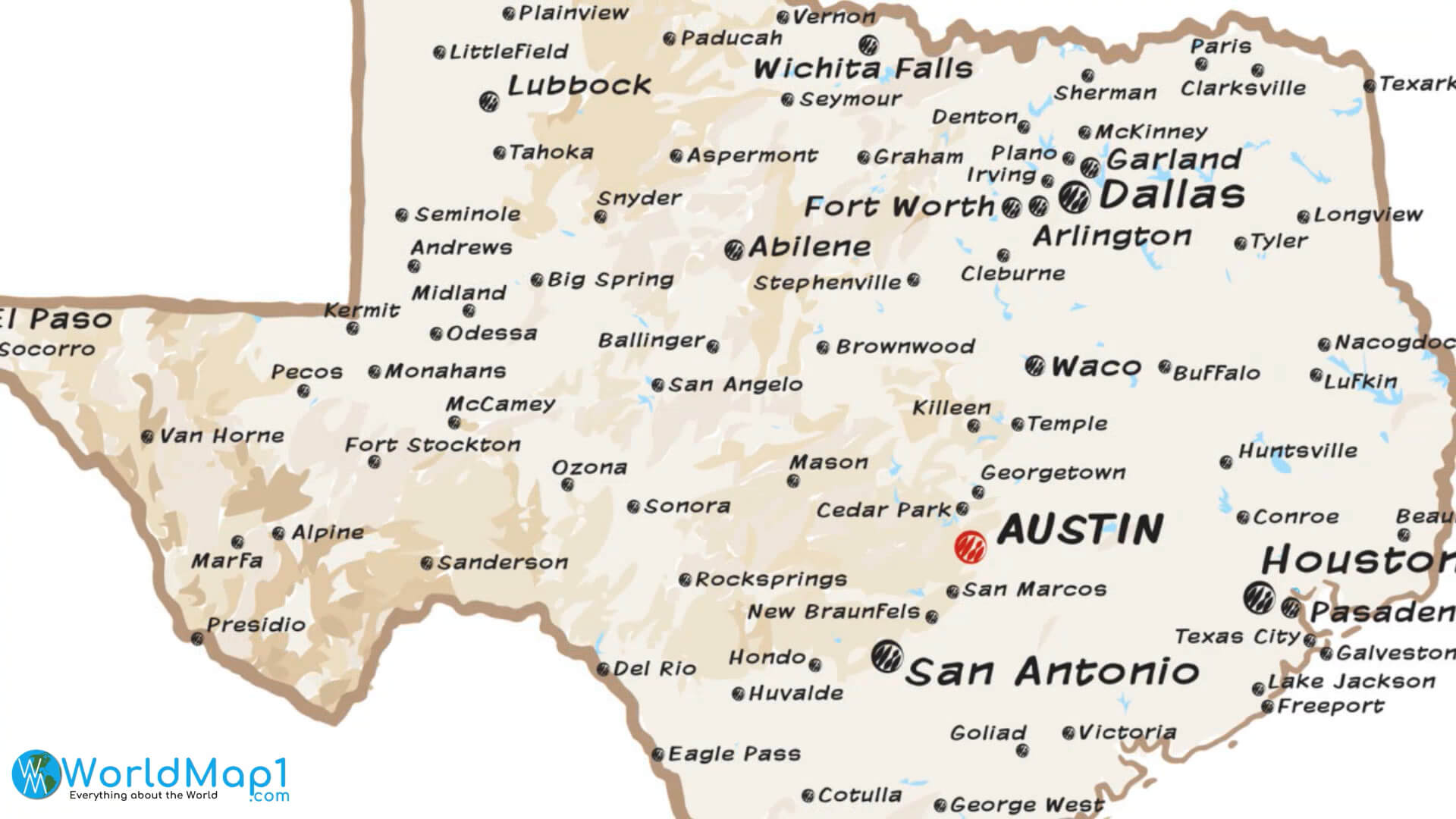 Major Cities Map of Texas